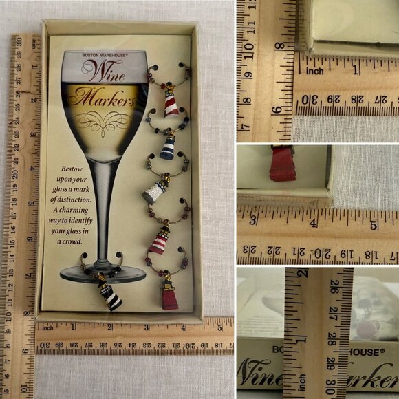Vintage Boston Warehouse Lighthouse Wine Markers Set Of 6 Glass Charms Coastal - Picture 8 of 8